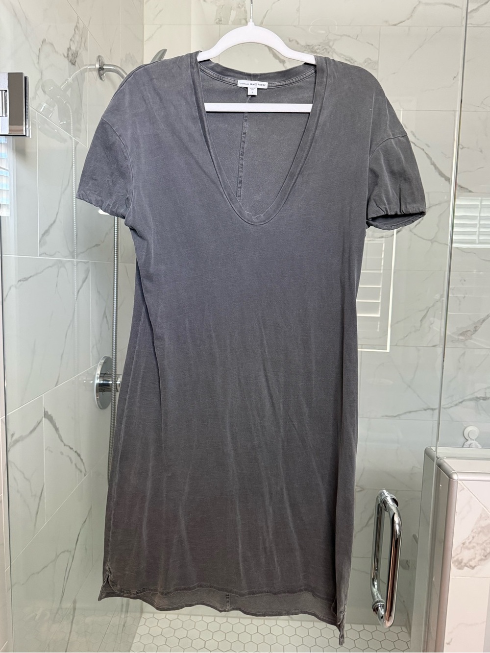 Washed Charcoal V-Neck Short Sleeve Tshirt Dress
